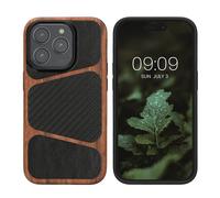 kalibri Smartphone Case Compatible With Apple iPhone 15 Pro Case - TPU Wood Finish - Compatible with MagSafe - Dark Brown/Black