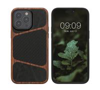 kalibri Smartphone Case Compatible With Apple iPhone 15 Pro Max Case - TPU Wood Finish - Compatible with MagSafe - Dark Brown/Black