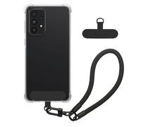 kwmobile Smartphone Case Compatible with Samsung Galaxy A52 / A52 5G / A52s 5G Case - Crystal Clear TPU Phone Case - Wrist Strap - Transparent/Black