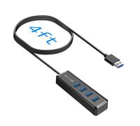 SmartQ 4 Port USB 3.0 Hub - 4 Feet Long USB Cable Extension, High Speed Multiport Adapter for Laptop, PC, Mac, Xbox, PS5, Keyboard, Flash Drive