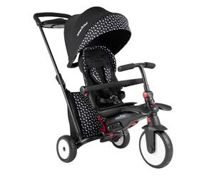 smarTrike STR5 Folding Toddler Trike with Stroller Certification for 1-3 Year Old, 7 in 1 Multi-Stage Trike (Black and White)