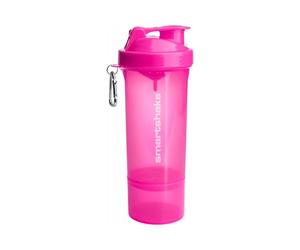 Smartshake Slim Protein Shaker Bottle With Storage 400ml to 500ml Leakproof BPA Free Small Protein Shake Bottles Smart Shaker Cup for Women + Men, Neon Pink