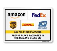 SmartSign 10 x 14 inch “Please Leave Packages in The Box and Close Lid” Metal Sign with Delivery Logos, 40 mil Laminated Rustproof Aluminum, Multicolor