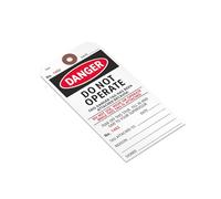 SmartSign 100-Pack Danger Do Not Operate, Move Or Use 2-Part Tags with Reinforced Fiber Patch, 3" x 5.75", 13pt Cardstock with Perforation, OSHA-Compliant, Write-on, Red/Black/White, USA-Made