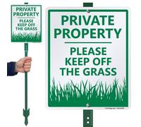 SmartSign 12 x 10 inch “Private Property - Please Keep Off Grass” LawnBoss Yard Sign with 3 foot Stake, 40 mil Laminated Rustproof Aluminum, Green and White, Set of 1