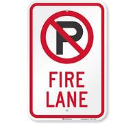 SmartSign 3M Diamond Grade Reflective Aluminum Sign, Legend"Fire Lane" with Graphic, 18" high x 12" wide, Black/Red on White