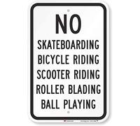 SmartSign 3M Diamond Grade Reflective Aluminum Sign, Legend "No Skateboarding Scooter Riding Ball Playing", 18" high x 12" wide, Black on White