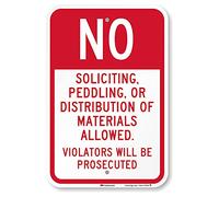 SmartSign 3M Engineer Grade Reflective Sign, Legend "No Soliciting Peddling Distribution of Materials", 18" high x 12" wide, Red on White
