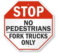 SmartSign 3M Engineer Grade Reflective Sign, Legend "Stop: No Pedestrians Fork Trucks Only", 18" tall octagon, Black/Red on White