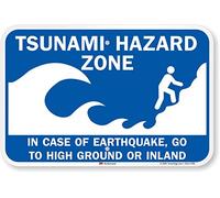 SmartSign 3M Engineer Grade Reflective Sign, Legend "TSUNAMI HAZARD ZONE" with Graphic, 12" high x 18" wide, Blue on White