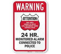 SmartSign 3M High Intensity Grade Reflective Sign, Legend "Warning: Attention 24 Hr. Monitored Alarm", 18" high x 12" wide, Black/Red on White