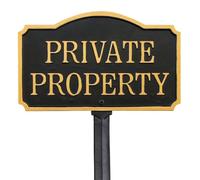 SmartSign 5.75 x 9.5 inch “Private Property” GardenBoss Statement Plaque/Sign with 21 inch Lawn Stake, 375 mil Rustproof Aluminum, Black and Gold, Set of 1