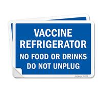 SmartSign 7 x 10 inch “Vaccine Refrigerator No Food Or Drinks” Labels | Blue and White, Digitally Printed, 4 mil Thick Laminated Vinyl, Pack of 2