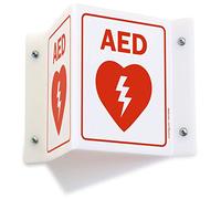 SmartSign "AED" Projecting Sign, Print on Both Sides, AED Stations Sign, Predrilled Holes | 5" x 6" Acrylic