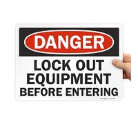 SmartSign Aluminum OSHA Safety Sign, Legend"Danger: Lock Out Equipment Before Entering", 10" high x 14" wide, Black/Red on White