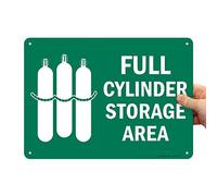 SmartSign Aluminum Sign, Legend"Full Cylinder Storage Area" with Graphic, 10" high x 14" wide, White on Green