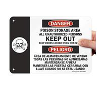SmartSign Aluminum Sign, Legend "Poison Storage Area", Bilingual Sign with Graphic, 7" high x 10" wide, Black/Red on White