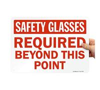 SmartSign Aluminum Sign, Legend "Safety Glasses Required Beyond this Point", 10" high x 14" wide, Red on White