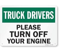 SmartSign Aluminum Sign, Legend"Truck Drivers Please Turn Off Your Engine", 10" high x 14" wide, Black/Green on White