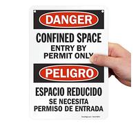 SmartSign"Danger - Confined Space, Entry By Permit Only" Bilingual Sign | 7" x 10" Aluminum