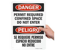 SmartSign "Danger - Permit Required Confined Space, Do Not Enter" Bilingual Sign | 10" x 14" Aluminum