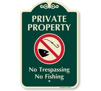 SmartSign Designer "Private Property - No Trespassing, Fishing" Sign, 12" x 18", 120 mil Aluminum Composite (ACM) with Overcoat, Red & Green