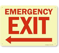 SmartSign"Emergency Exit" Sign with Left Arrow | 10"x 14" Glow-in-the-Dark Aluminum