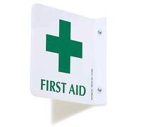 SmartSign "First Aid" Projecting Sign, Projecting L-Shape Acrylic Sign Pre-Drilled with Holes, Polished Edges, Highly Visible| 6" x 6"