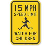 SmartSign Fluorescent Diamond Grade Reflective Aluminum Sign, Legend "15 MPH Speed Limit Watch for Children", 18" high x 12" wide, Black on Yellow