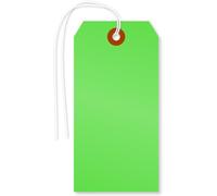 SmartSign Fluorescent Green Blank Tags with Pre-Attached Strings - 100-Pack, 4.75" x 2.375", Size#5, 13pt Thick Cardstock, Reinforced Fiber Patch - for Pricing/Craft/Stores/Sale, USA-Made