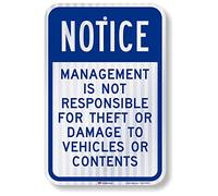 SmartSign - K-8583-HI-12x18 "Notice - Management Is Not Responsible For Theft Or Damage To Vehicles" Sign | 12" x 18" 3M High Intensity Grade Reflective Aluminum