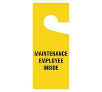 SmartSign Maintenance Door Hanger Tags - 10-Pack, 4" x 9", Durable 15 Mil Plastic, Black on Yellow, Maintenance Employee Inside" Standard Door Knob Tags