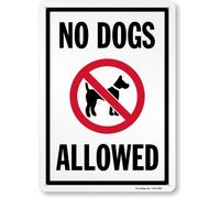 SmartSign "No Dogs Allowed" Metal Sign with Symbol, 14 x 10 inch, 40 mil Laminated Rustproof Aluminum, Red/Black on White