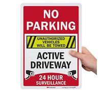 SmartSign “No Parking - Active Driveway, 24 Hour Surveillance, Unauthorized Vehicles Will Be Towed” Sign | 10" x 14" 3M Engineer Grade Reflective Aluminum