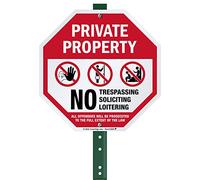 SmartSign No Trespassing Signs for Private Property, No Soliciting Loitering Signs for Lawn, 10 Inch Octagon Aluminum Sign with 3 Foot Stake