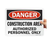 SmartSign Plastic OSHA Safety Sign, Legend"Danger: Construction Area Authorized Personnel Only", 10" high x 14" wide, Black/Red on White