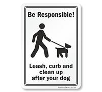 SmartSign Plastic Sign, Legend"Be Responsible - Leash, Curb and Clean Up" with Graphic, 10" high x 7" wide, Black on White