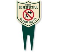 SmartSign Please Be Respectful No Poop And Pee Yard Stake Sign with Symbol, 6" x 12", 120 mil Aluminum Composite Sign w/Overcoat for Outside, Shield-shaped Sign with Integrated Ground Stakes, USA-Made