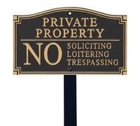 SmartSign Private Property Sign for Yard, No Soliciting Loitering Trespassing Garden Plaque | 5.75" x 9.5" Aluminum Plaque with 18" Black Lawn Stake