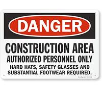 SmartSign - S-8968-Pl-14 "Danger - Construction Area, Authorized Personnel Only" Sign | 10" x 14" Plastic Black/Red on White