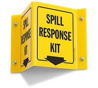 SmartSign "Spill Response Kit" Projecting V-Sign Polished Acrylic with Flame Treated Edge, Black On Yellow | 5" x 6"