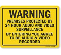 SmartSign Warning Premises Protected by 24 Hour Audio Video Surveillance Sign - Agree to Be Recorded Sign | 10x14 Inches 55mil Thick HDPE, Yellow Warning Sign for Fences / Outdoors