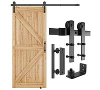 SMARTSTANDARD 6 FT Heavy Duty Sturdy Sliding Barn Door Hardware Kit, Black, (Whole Set Includes 1x Pull Handle Set & 1x Floor Guide) Fit 34''-36" Wide Door Panel (I Shape Hanger)