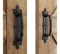 SMARTSTANDARD Heavy Duty 9" Antique Barn Door Handle Set of 2, Large Rustic Carved Door Pull, for Gates Garages Sheds, Black Powder Coated Finish