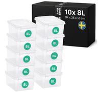 SmartStore Classic 10-8L Clear Storage Boxes with Lids - Stackable Bins with Clip Lock - Large Reinforced BPA Free Plastic Crates - Pack of 10