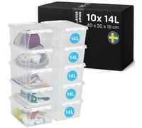 SmartStore - 10x Plastic Storage Box with Lid Classic 14L (40x30x18cm) |Plastic Storage Drawers with Lid|Food-Safe Material|Kitchen & Organisation|Durable Container for Home & Office|10-Year Warranty
