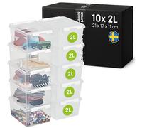 SmartStore - 10x Plastic Storage Box with Lid Classic 2L (21x17x11cm) |Storage Drawers|Food-Safe Material|Kitchen & Organisation|BPA-Free|Durable Container for Home & Office|10-Year Warranty
