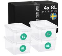 SmartStore - 10x Plastic Storage Box with Lid Classic 8L (34x25x16cm) |Plastic Storage Drawers with Lid|Food-Safe Material|Kitchen & Organisation|Durable Container for Home & Office|10-Year Warranty