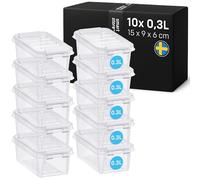 SmartStore 0.3L Small Plastic Storage Boxes with Lids - Set of 10 - Transparent - Stackable and Nestable - 10 Year Guarantee- Food Safe and BPA Free - Clip Locked - L15 x W9 x H6 cm