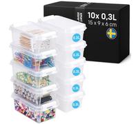 SmartStore 0.3L Small Plastic Storage Boxes with Lids - Set of 10 - Transparent - Stackable and Nestable - 10 Year Guarantee- Food Safe and BPA Free - Clip Locked - L15 x W9 x H6 cm